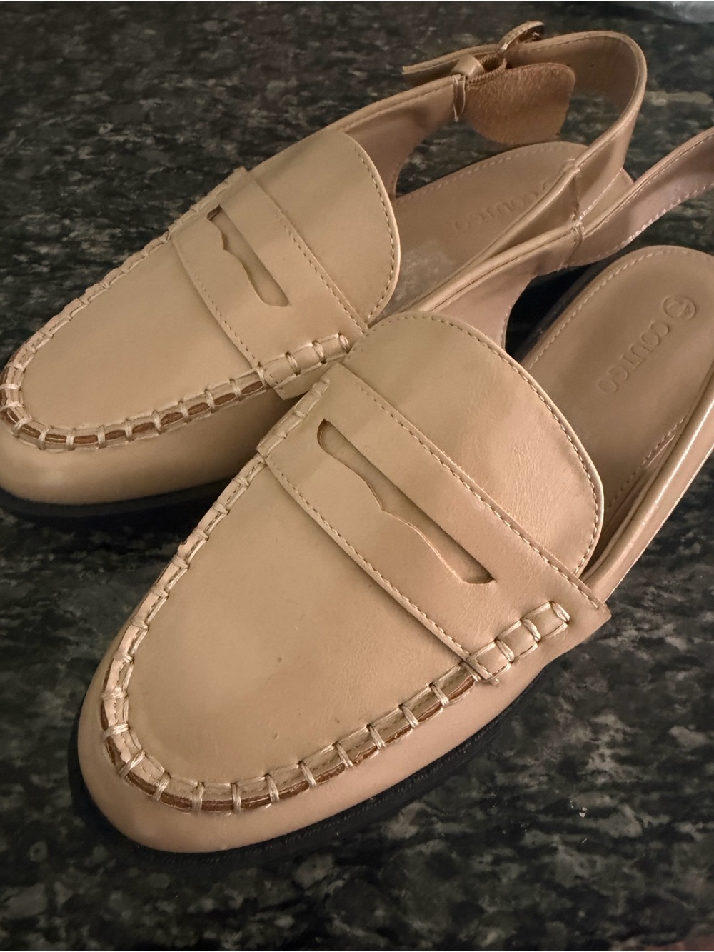 Women’s Beige Leather Penny Loafers Slingback